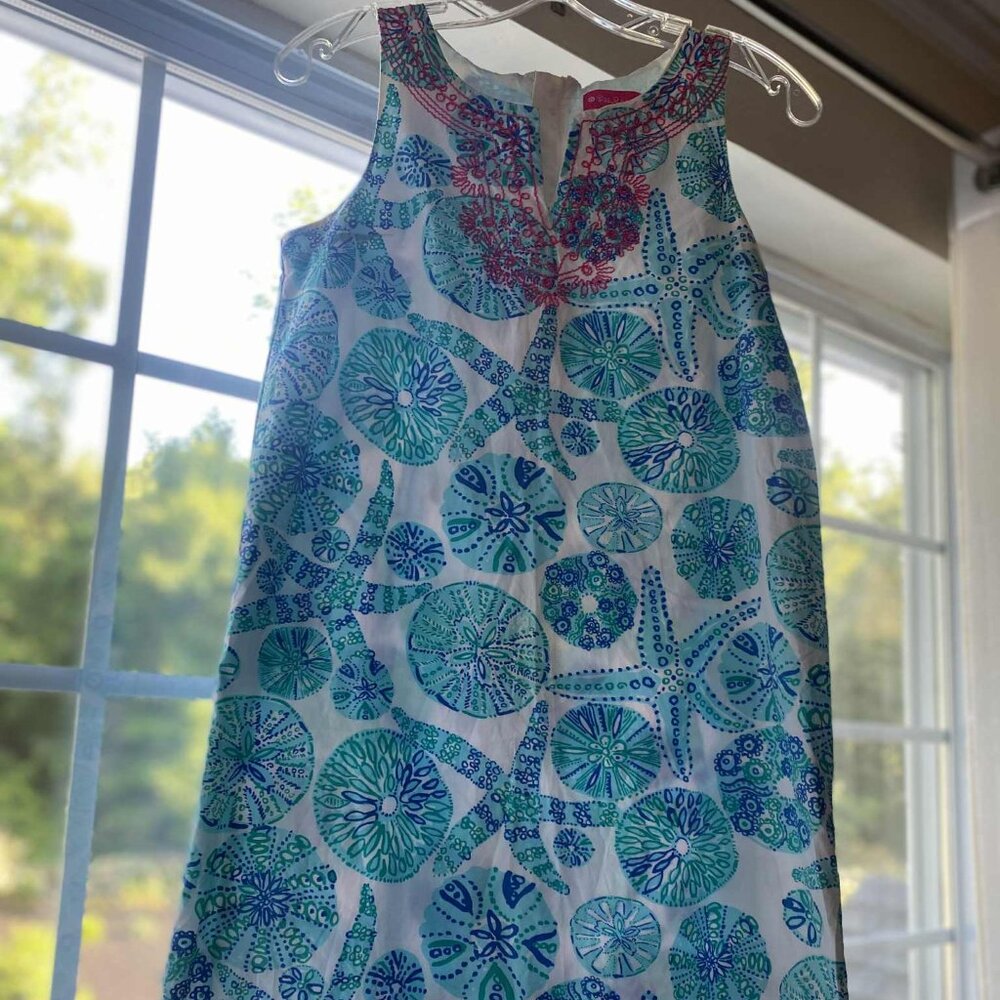Lilly Pulitzer Girls XL Shift Dress - Sand Dollar Starfish Print